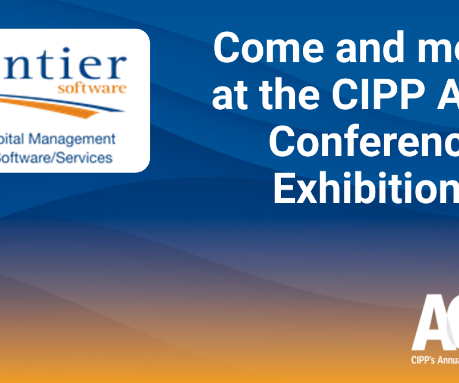 Frontier Software invites attendees to the CIPP Annual Conference and Exhibition 2024 at Stand 23, promoting payroll services.